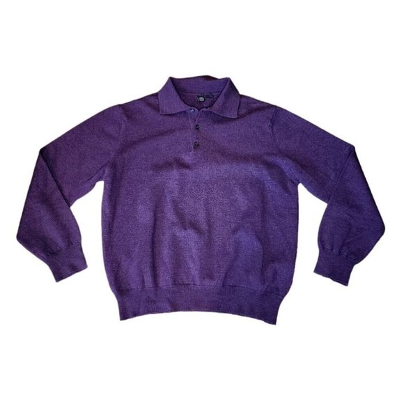 Saks Fifth Avenue Other - Saks Fifth Avenue Mens Merino Wool Button Collared Sweater Purple Large